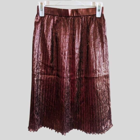 Evan Picone Metallic Brown Pleated Midi Skirt Women's Size 4 A-Line Vintage USA - Picture 1 of 12